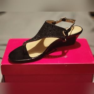 Black strap sandals, size 9 1/2, never worn